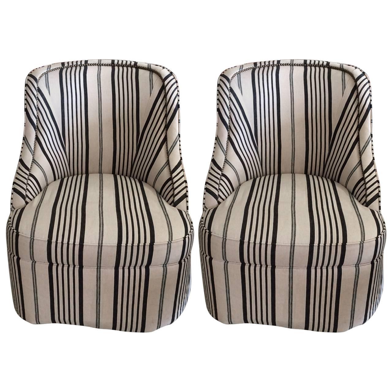 Stylish Comfy Upholstered Striped Club Chairs