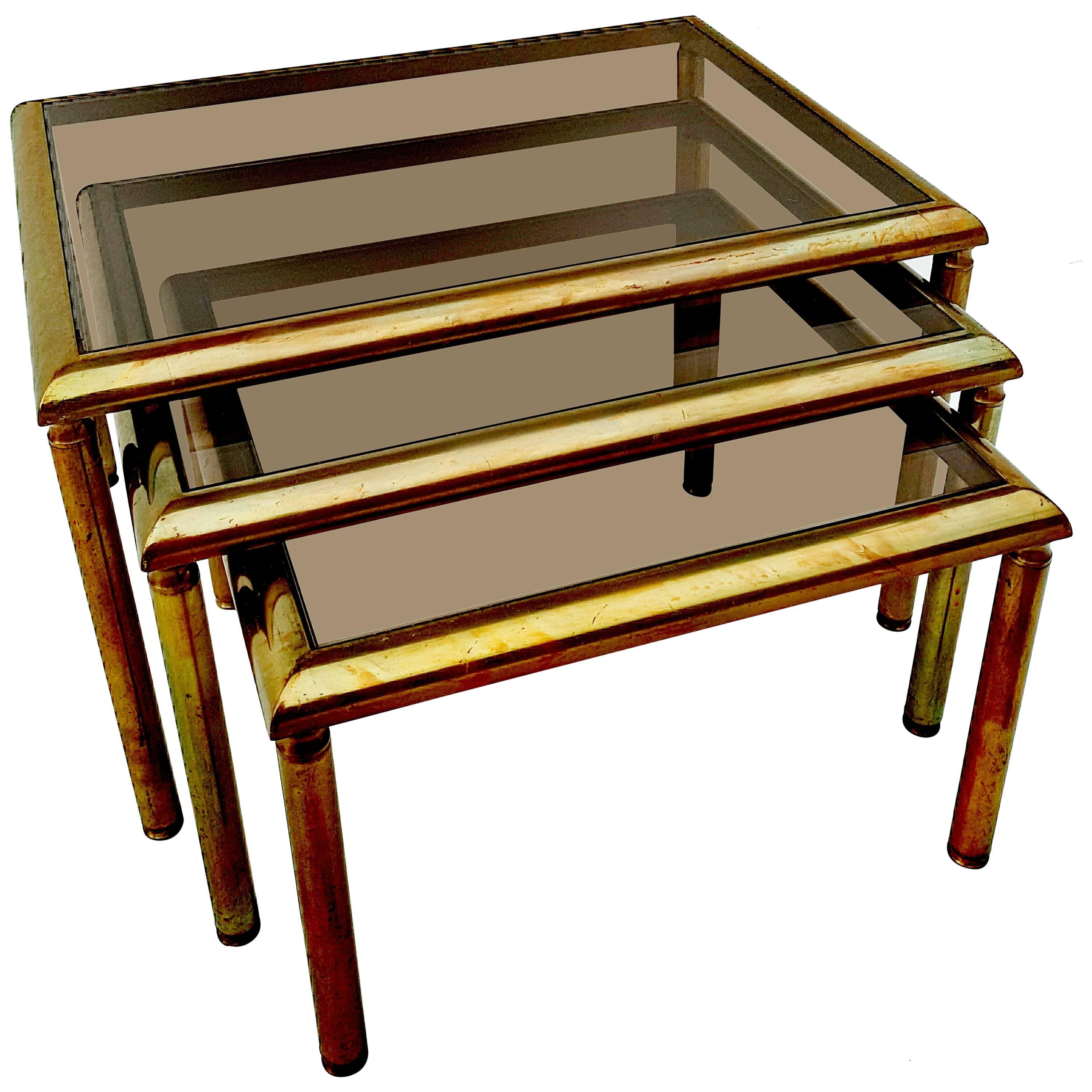French Brass Nesting Tables, 1960s