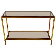 French Brass Console Table with Smoked Glass, 1960s