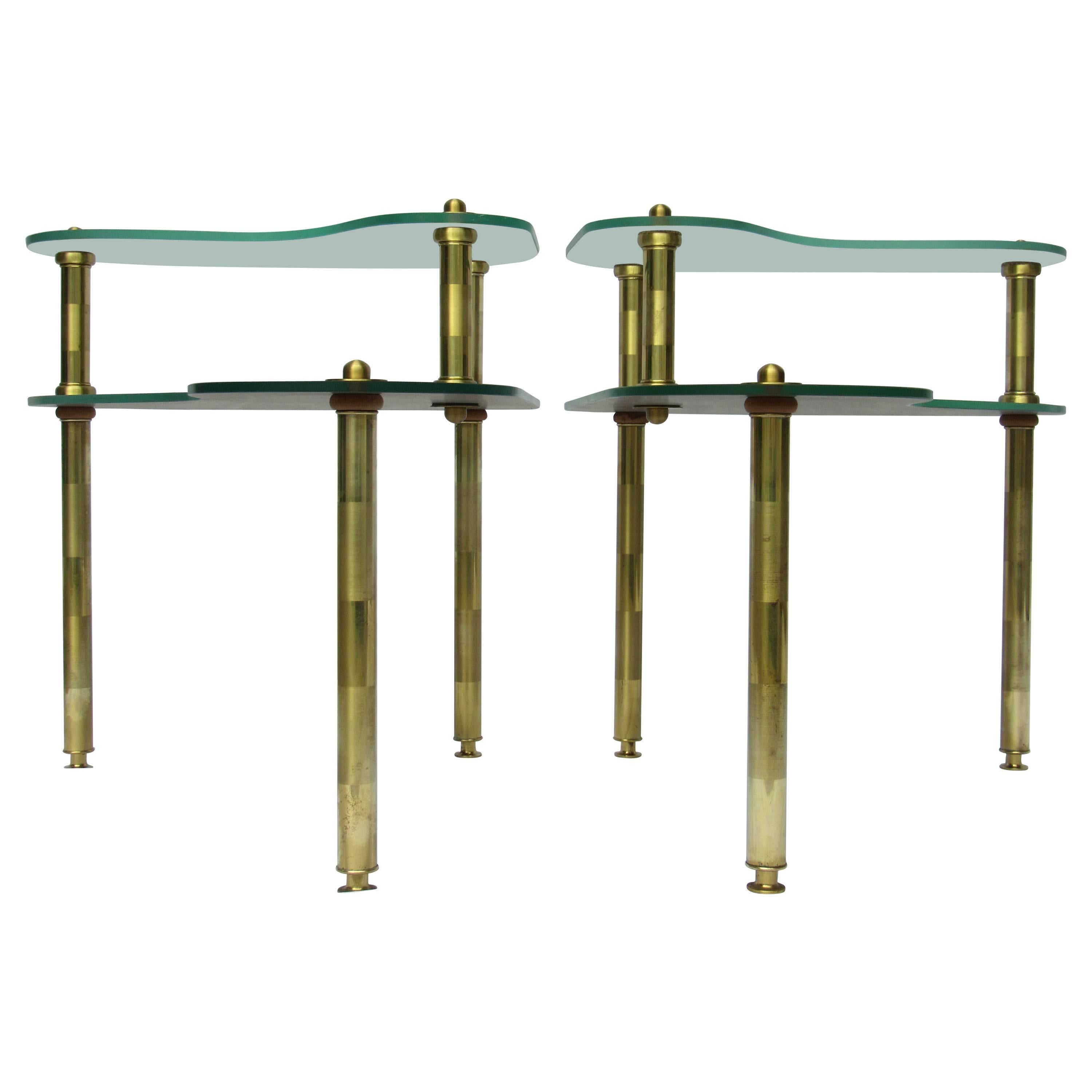 Semon Bache Pair of Chased Brass and Mirrored Glass End Tables from 1959