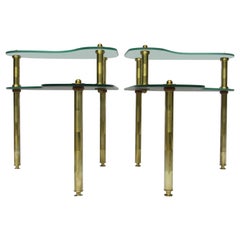 Vintage Semon Bache Pair of Chased Brass and Mirrored Glass End Tables from 1959