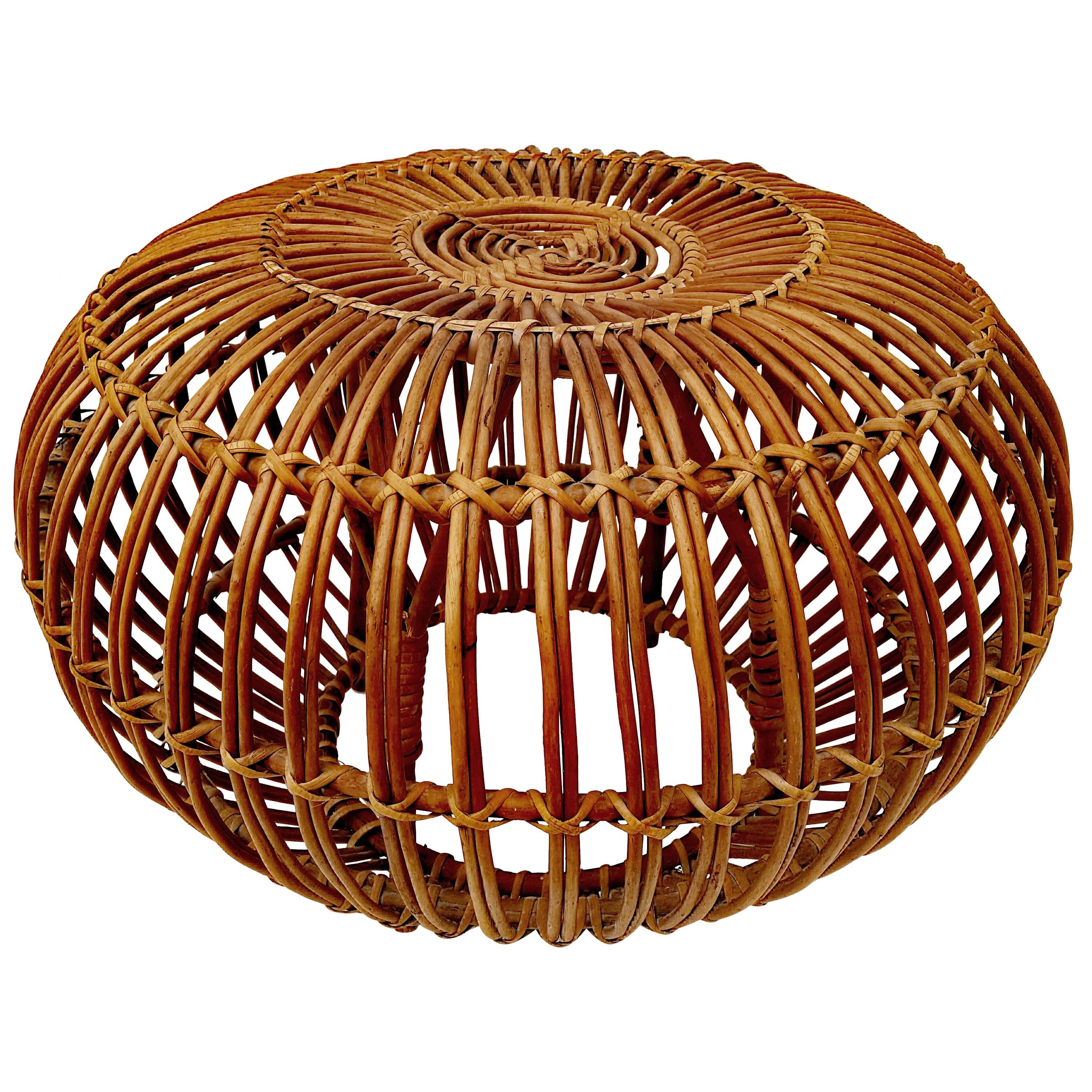 Rattan Pouf or Ottoman by Franco Albini for V. Bonacina, Italy, circa 1950
