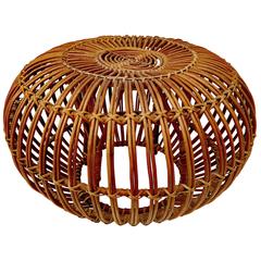 Rattan Pouf or Ottoman by Franco Albini for V. Bonacina, Italy, circa 1950