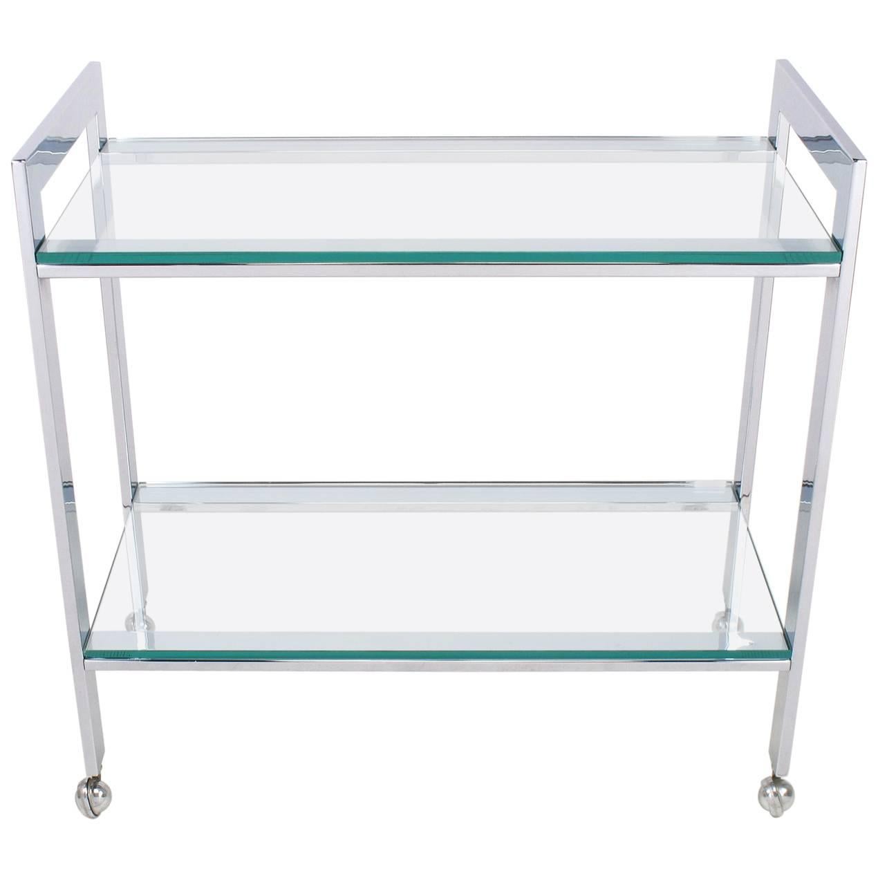 Chrome and Glass Two-Tier Bar or Tea Cart in the Manner of Milo Baughman