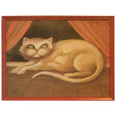 Outsider/ Folk Art Drawing of a Cat "My Cat Smart"