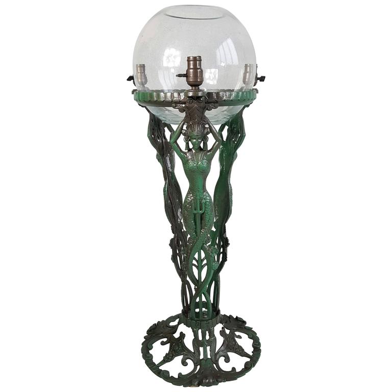 Art Nouveau /Deco Cast Iron Mermaid Aquarium /Lamp at 1stdibs