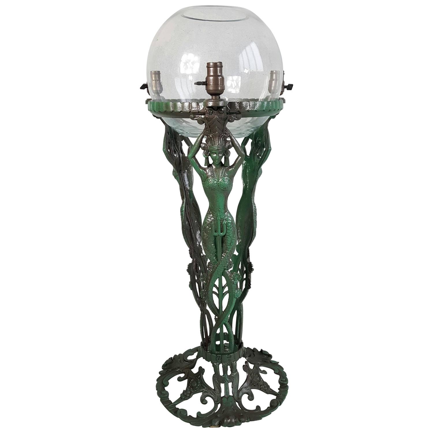 Art Nouveau /Deco Cast Iron Mermaid Aquarium /Lamp at 1stdibs