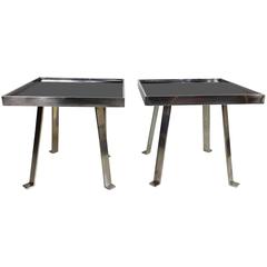Pair of Italian Modernist Aluminum and Black Glass 'Vitrolite' Tables 10