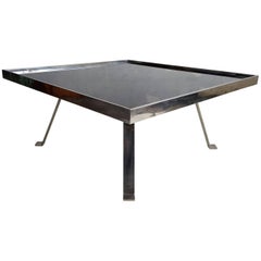 Italian Modernist Aluminium and Black Glass (Vitrolite) Cocktail Table
