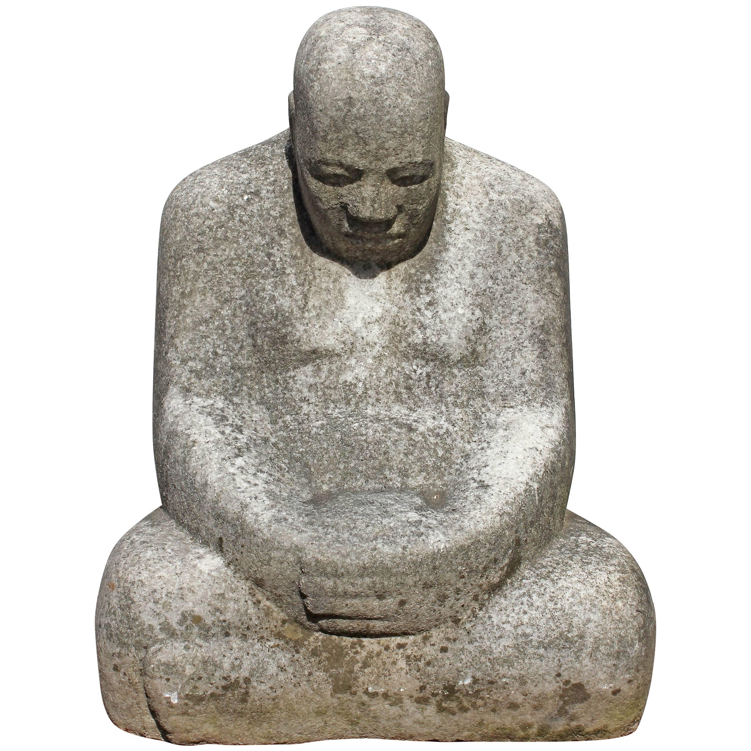 "American Buddha" Modernist Granite Garden Sculpture of Man in Contemplation