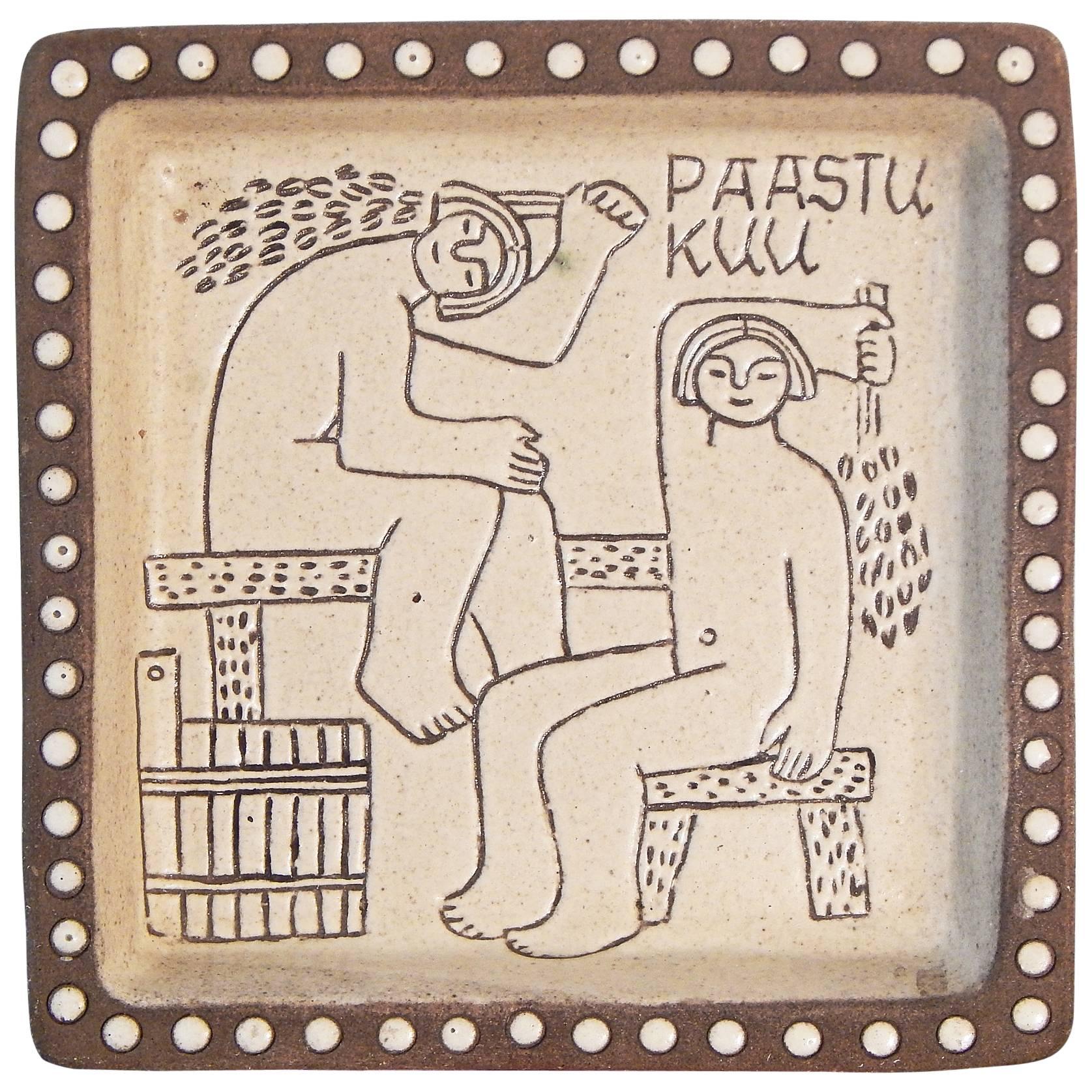 "In the Sauna, " Highly Rare Mid-Century Dish by Der März, Estonia