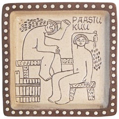 "In the Sauna, " Highly Rare Mid-Century Dish by Der März, Estonia