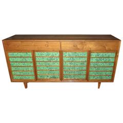 Edward Wormley Sideboard for Dunbar Unusual Hand Painted Foil Door Decoration 7