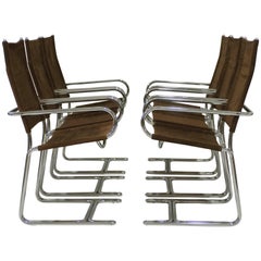 Set of Six Italian Chrome Dining Chairs in the Style of Gastone Rinaldi