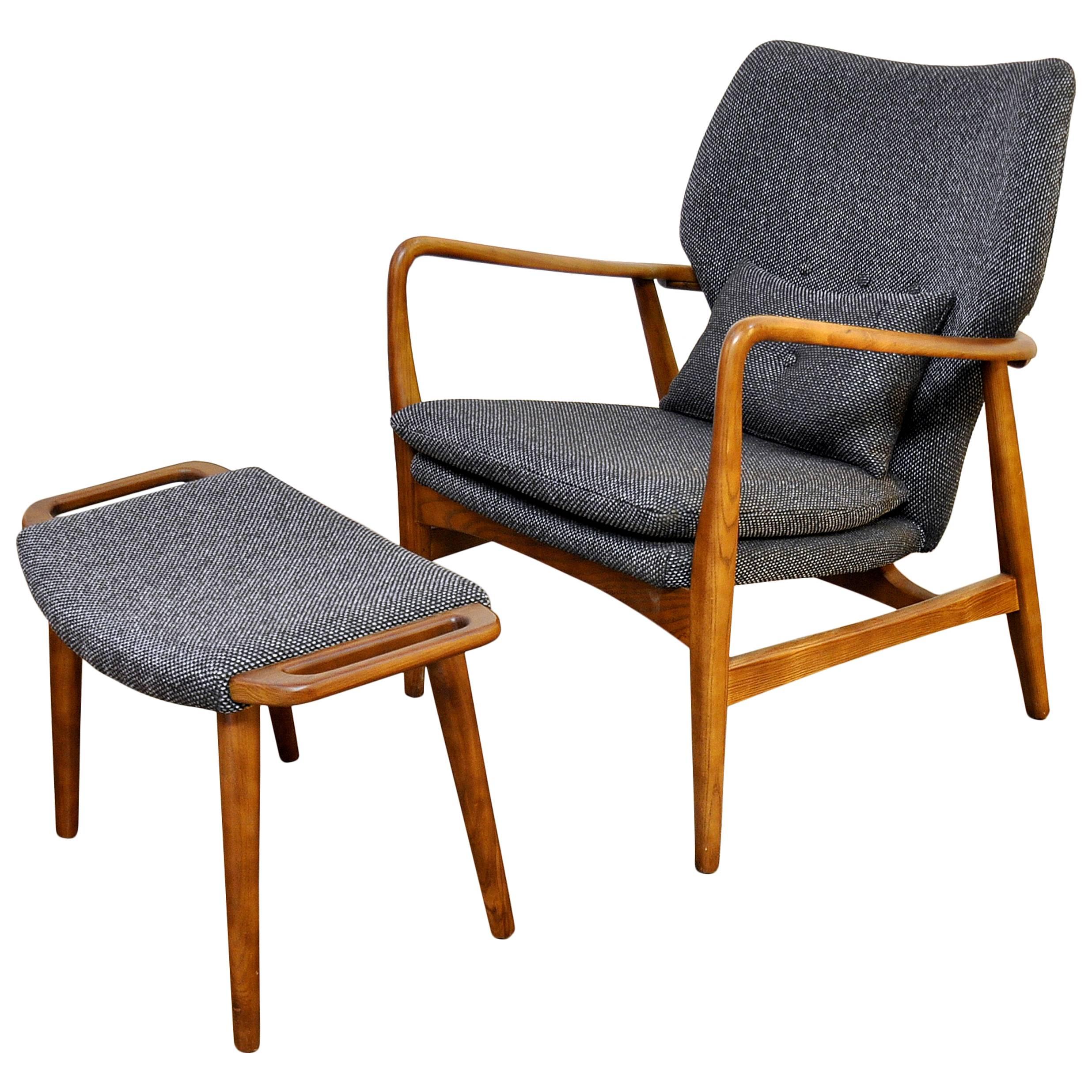 Madsen and Schubell Lounge Chair and Ottoman, Denmark, circa 1955
