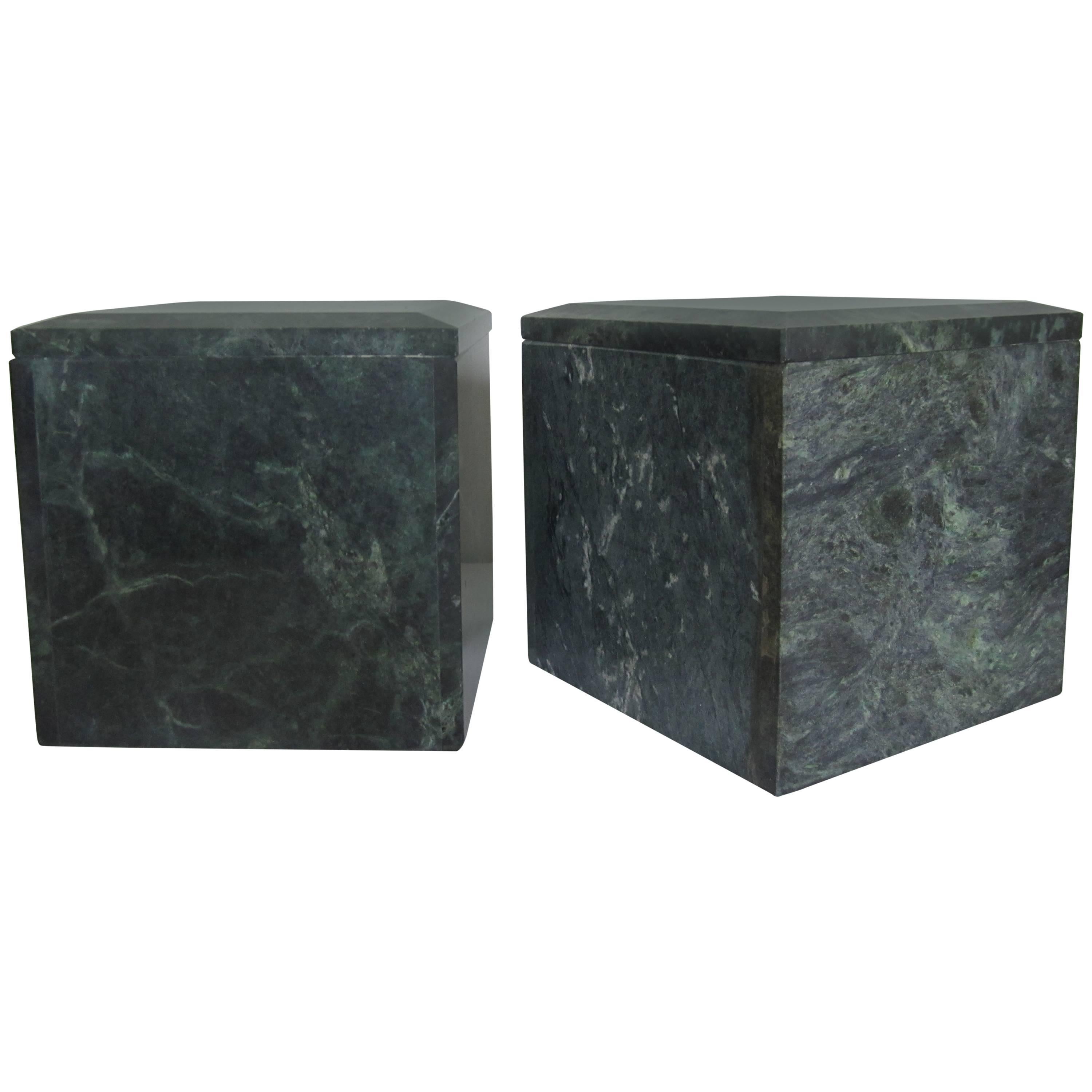 Vintage Pair of Substantial Modern Marble Boxes in Hunter Green, 1970s