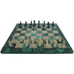 Vintage Green Malachite asnd Marble Chess Set