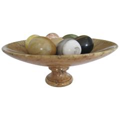 Vintage Alabaster Tazza Centerpiece with Marble and Onyx Egg Sculptures
