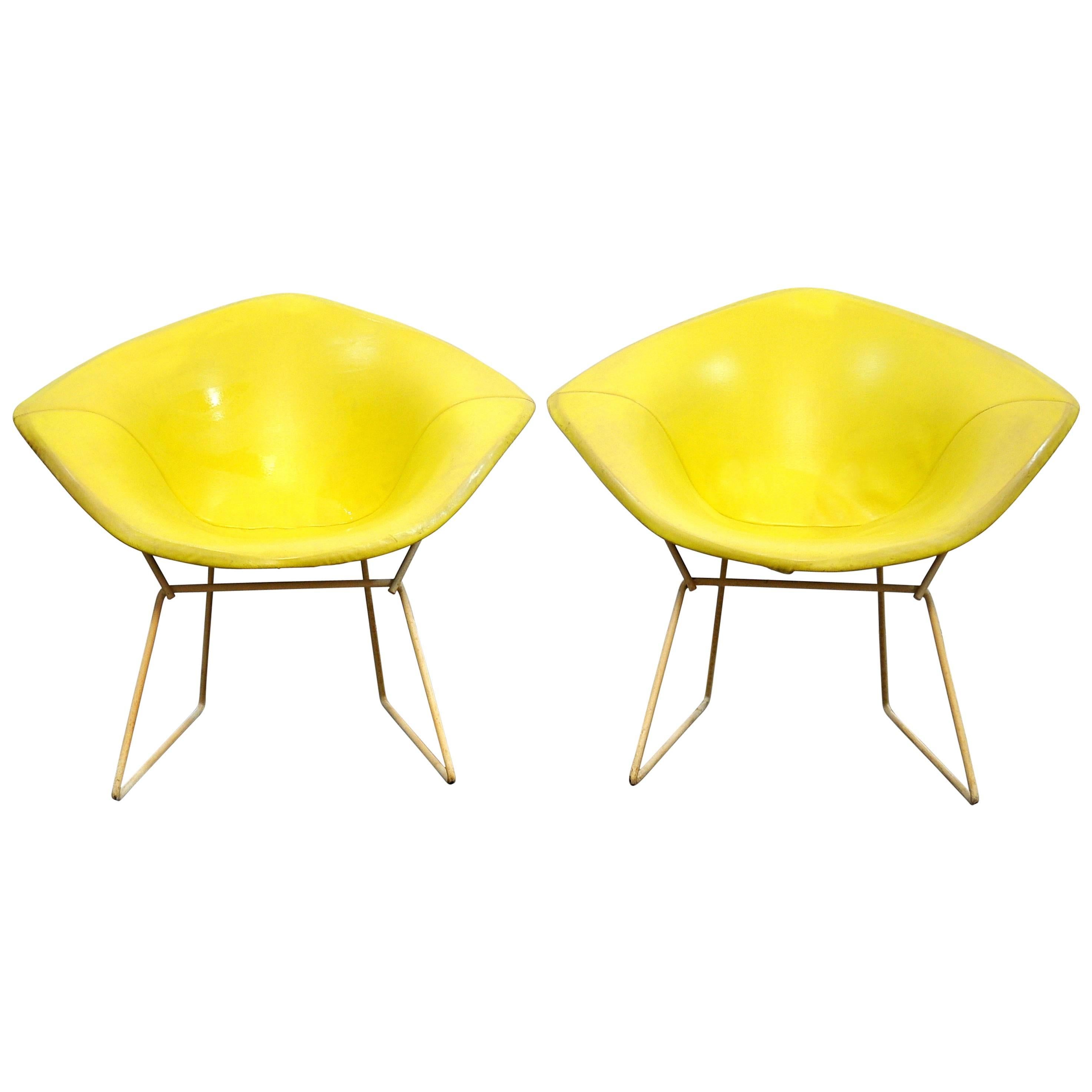 Early Pair of Bertoia for Knoll Associates Yellow Diamond Lounge Chairs, 1960s