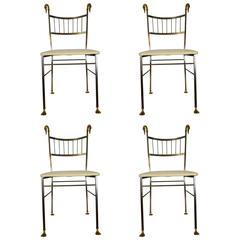 Vintage Brass Swan Dining Chairs in the Style of Labarge