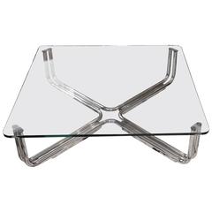 Italian Glass Coffee Table and Stainless Steel by Giancarlo Frattini for Cassina
