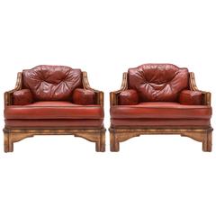 Vintage Pair of Red Leather Club Chairs