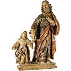 18th Century Sculpture Saint Joseph and Jesus