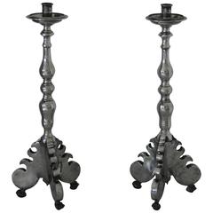 Antique Baroque Style Pair of Pewter Candlesticks, German, 1690