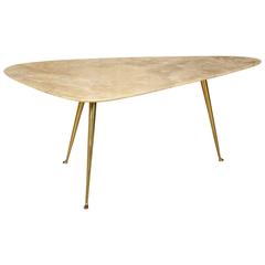 Vintage Brass and Marble Coffee Table Manufactured in Italy, 1950s