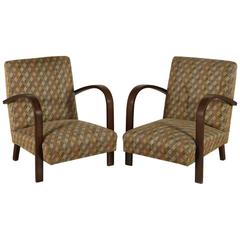Pair of Armchairs Beech Bentwood Springs Fabric, Italy, 1930s-1940s