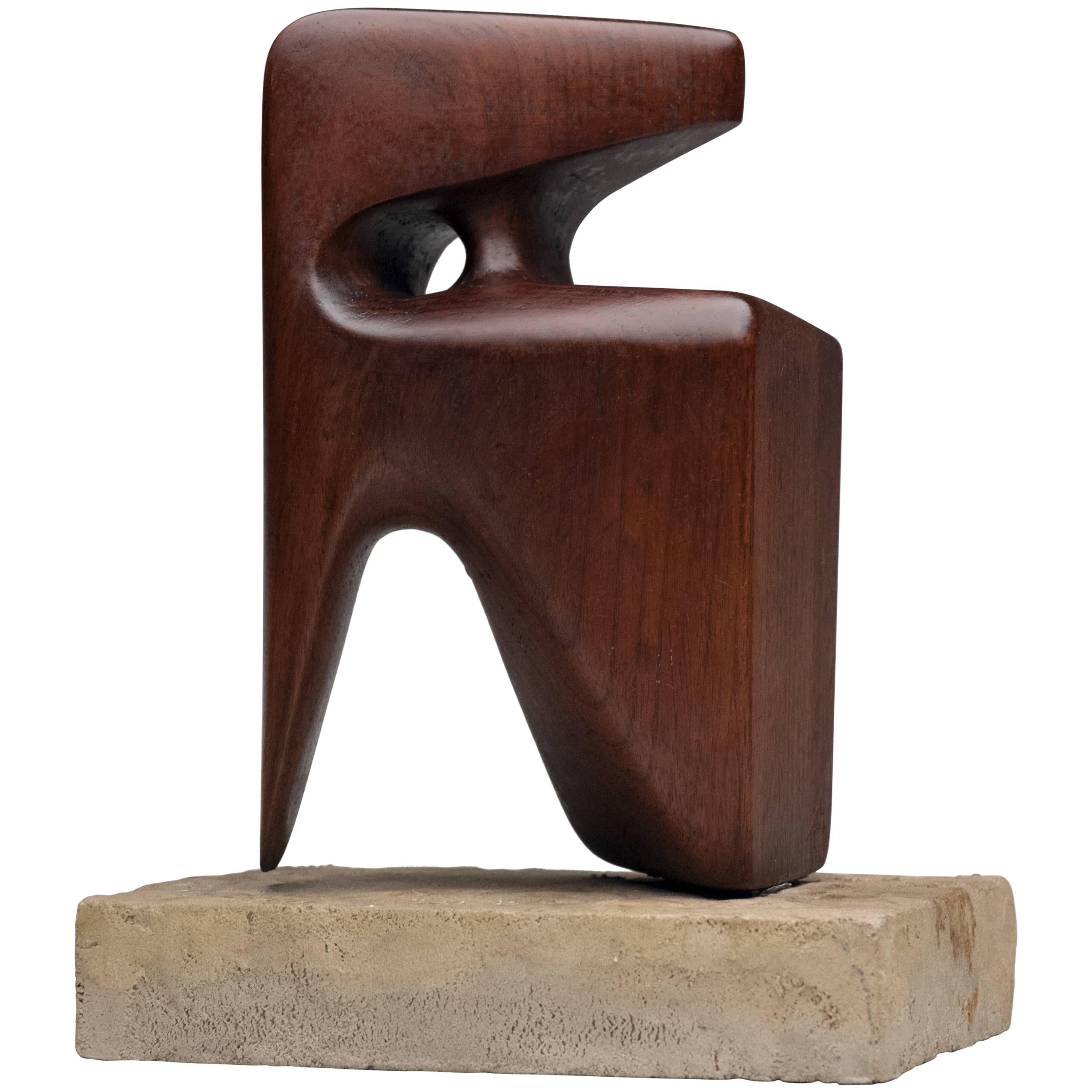Modern Abstract Wood Sculpture, Signed