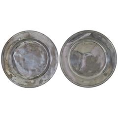 Two Large Antique Polished Pewter Chargers, English, 18th Century