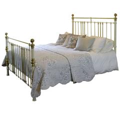 Antique Wide Brass and Iron Bed in Cream