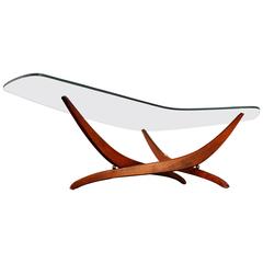 Forest Wilson Walnut and Glass Boomerang Coffee Table, circa 1963