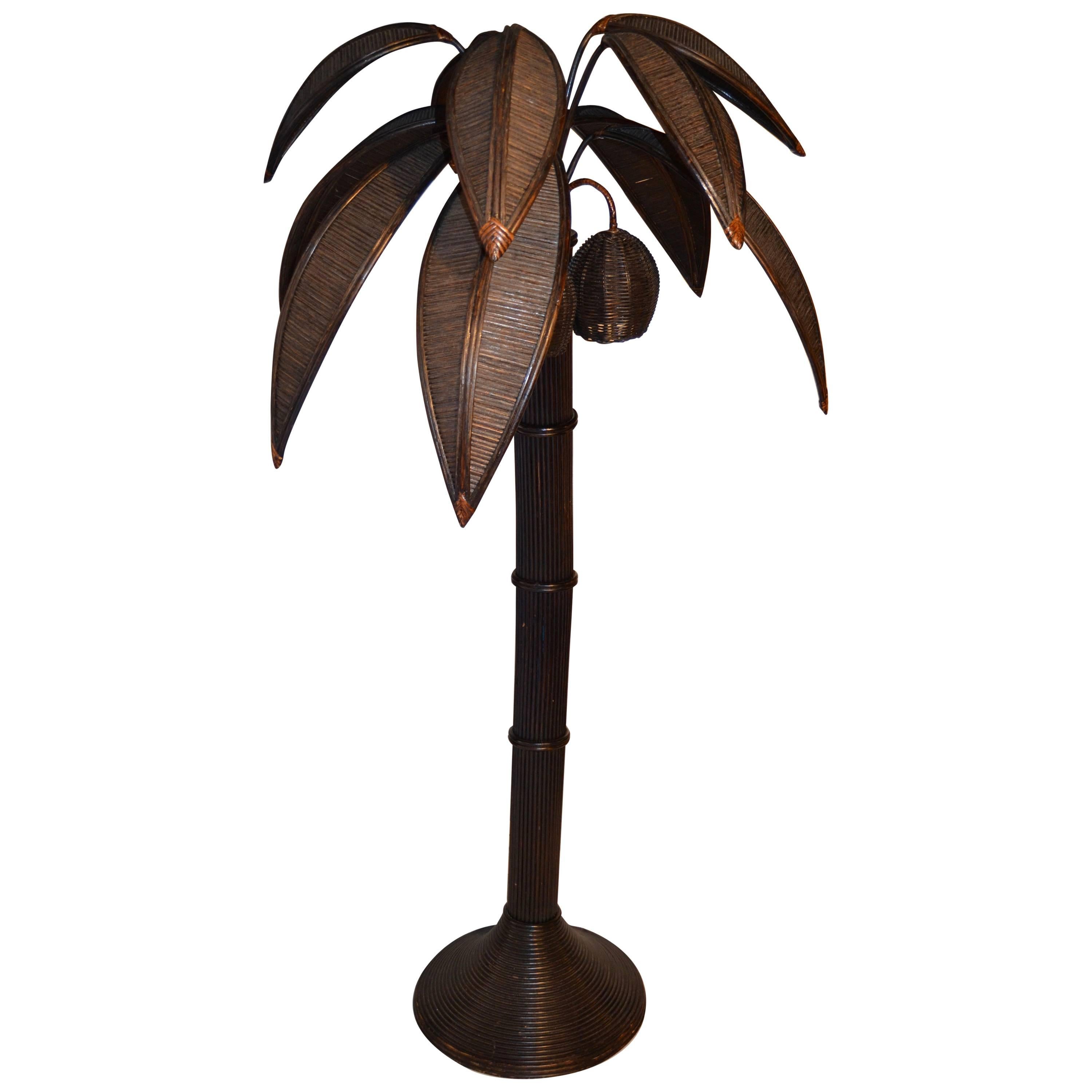 Große Palmen-Lampe aus Bambus, 1970er Jahre