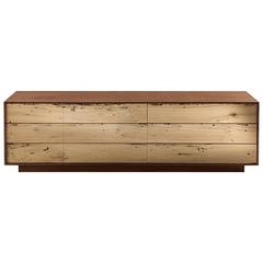 Sideboard Brico Wood Lowboard in Massive Natural Walnut with Six Drawers