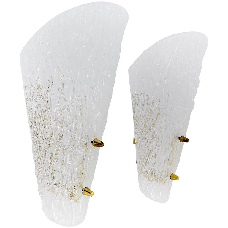 Appliques Murales Italiennes Mid-Century – Laiton Et Verre Doré, Style Industriel
