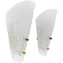 Pair of Kalmar Mid-Century Wall Lights, Brass, Textured Glass, Austria, 1950s 8