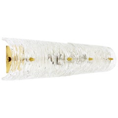 Long Kalmar Mid-Century Wall Light, Brass and Textured Glass, Austria, 1950s