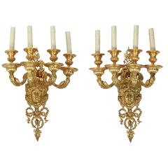 Excellent Pair of Mitchell, Vance & Co Gilt Bronze Four-Light Wall Sconce Lamps