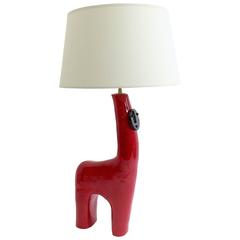 Biomorphic Ceramic Lamp Base, Glazed in Shiny Red, Signed by Dalo