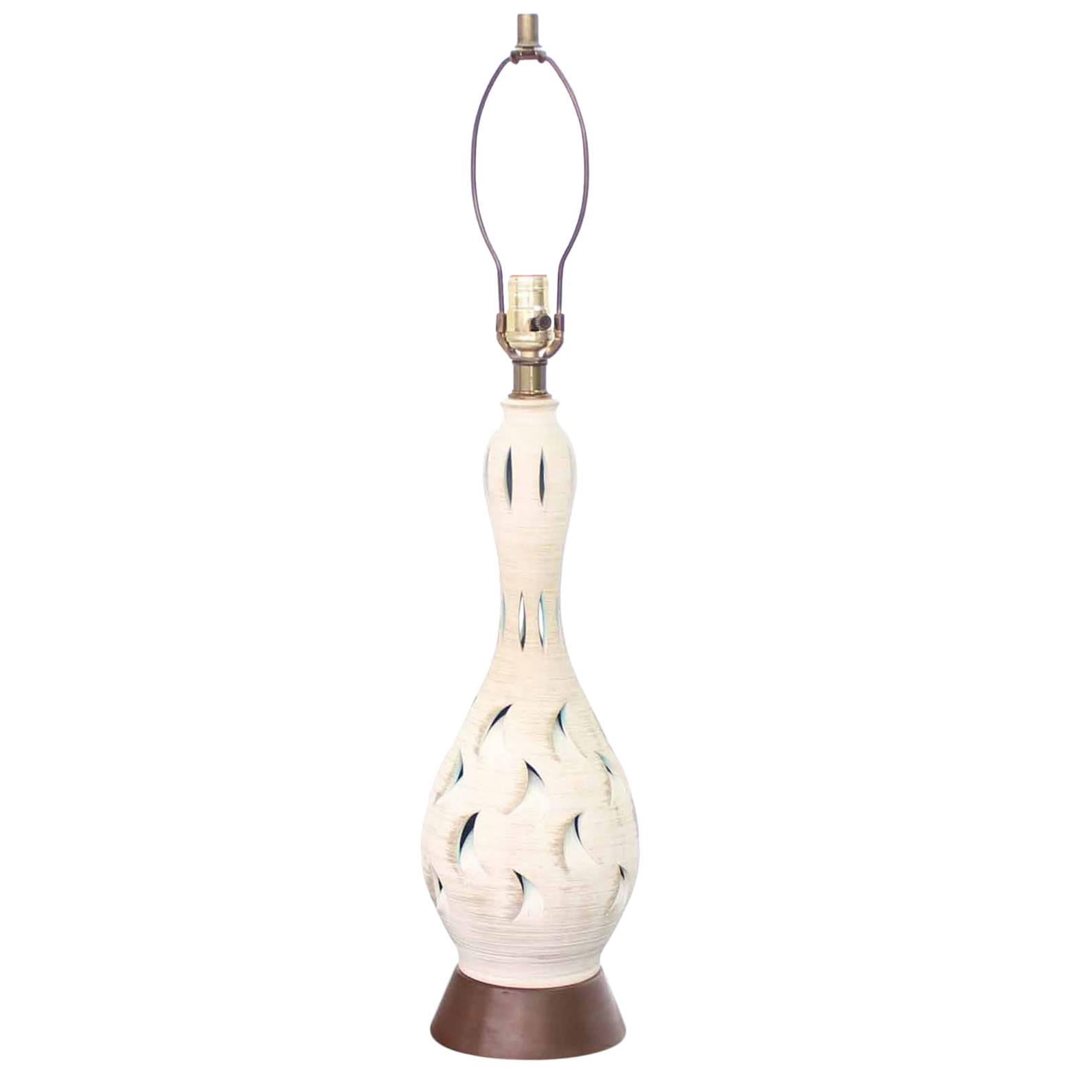 Vase Shape Art Pottery Table Lamp on Walnut Base For Sale
