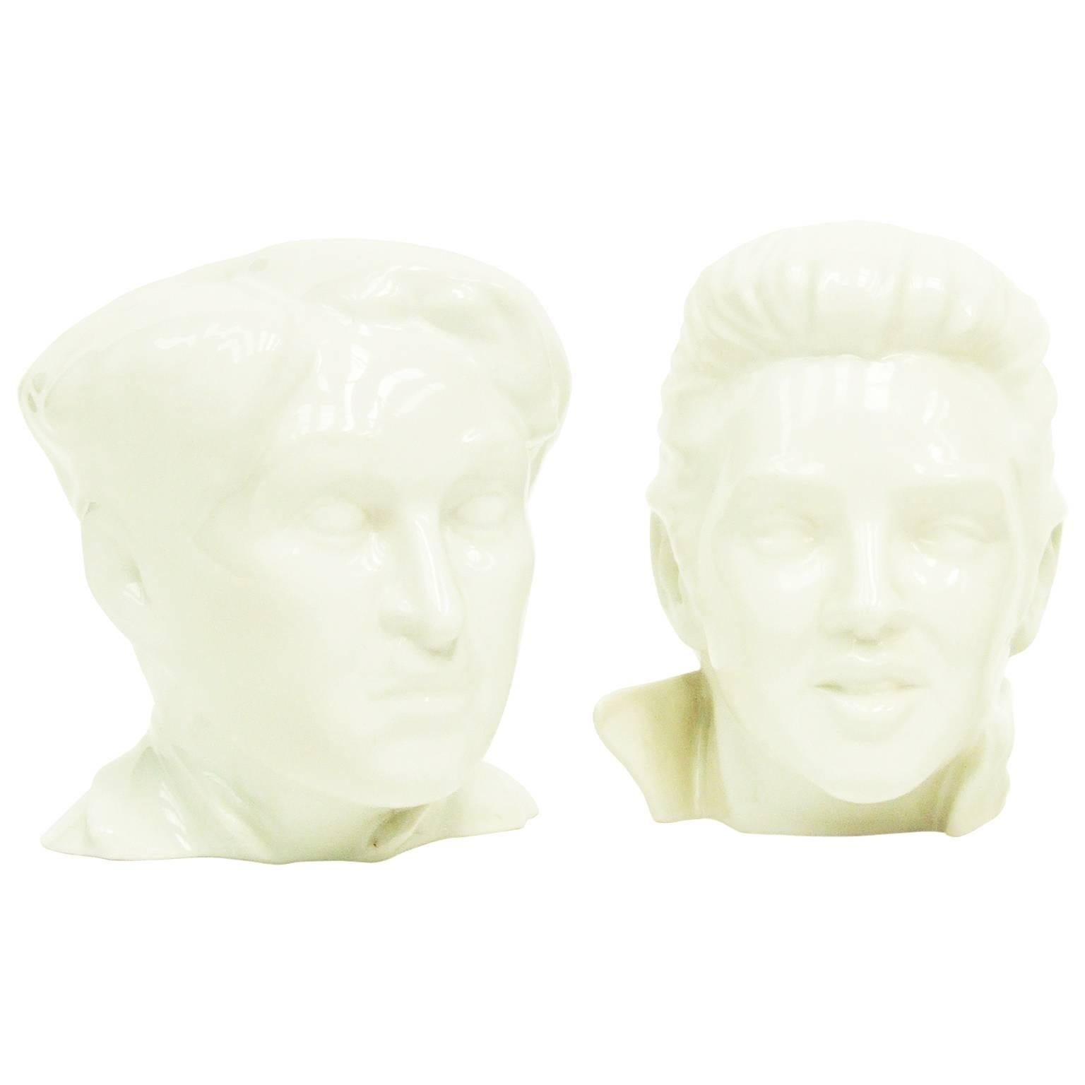 1970s Elvis Presley & Charlie Chaplin Ceramic Busts for Flesh Pots For Sale