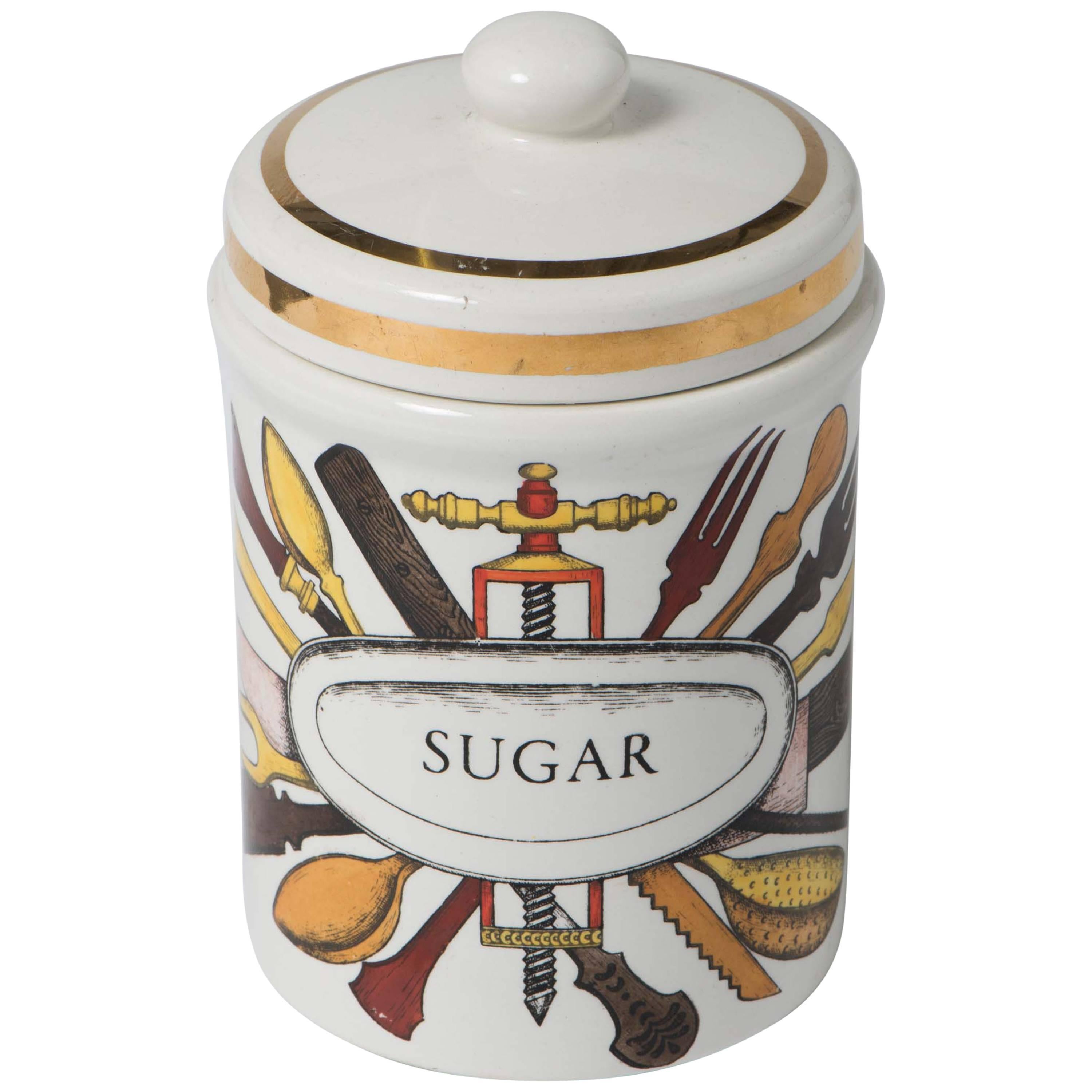 Piero Fornasetti porcelain sugar jar with cover, Italy circa 1960 For Sale