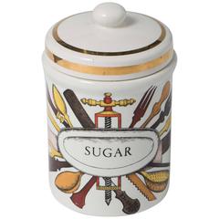 Piero Fornasetti porcelain sugar jar with cover, Italy circa 1960