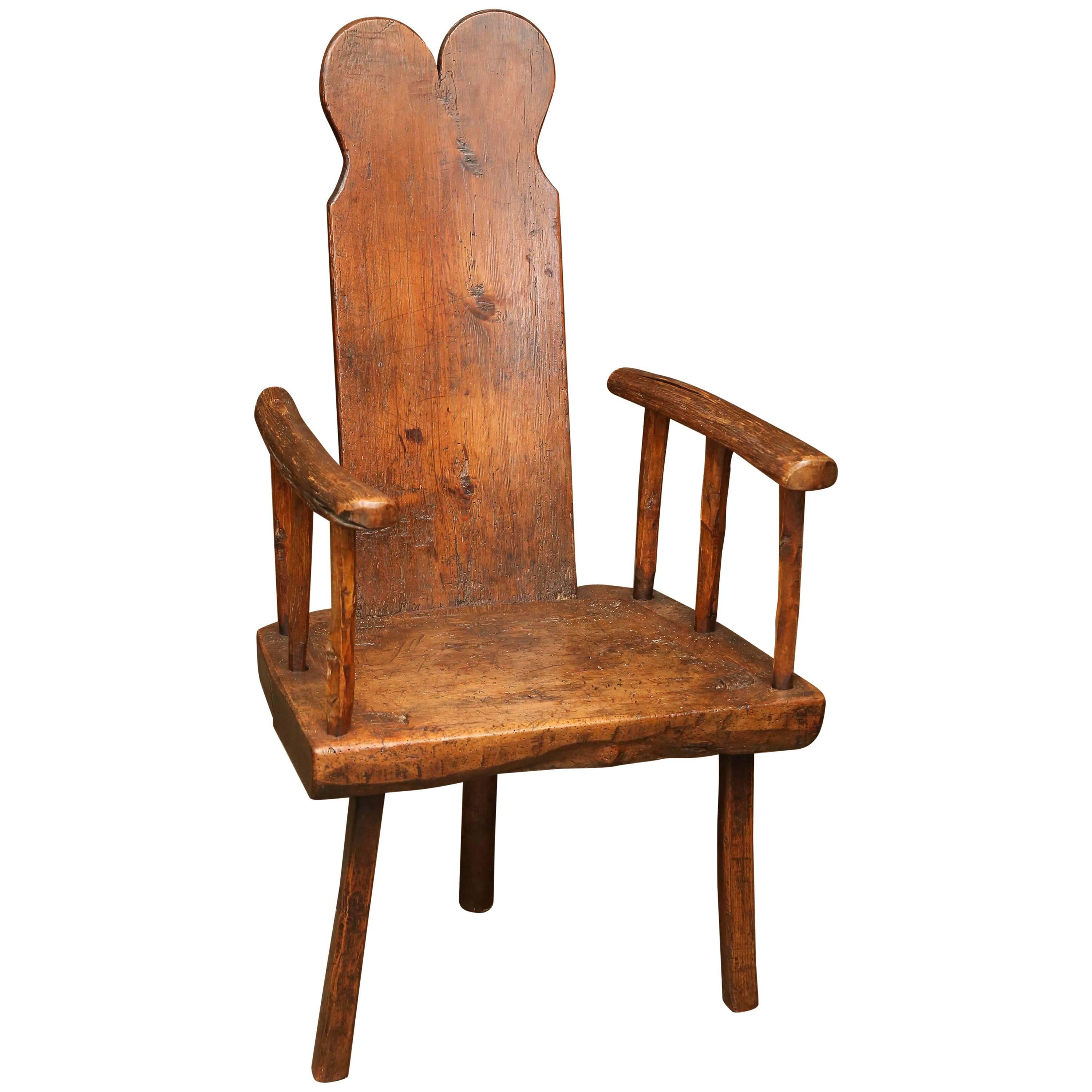 Antique Rustic Primitive 18th Century Chestnut Folk Art Chair