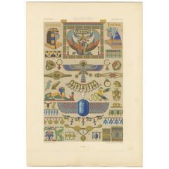 Stampa di ornamenti dell'Antico Egitto - Litografia a colori di simboli e gioielli, 1869 ca.