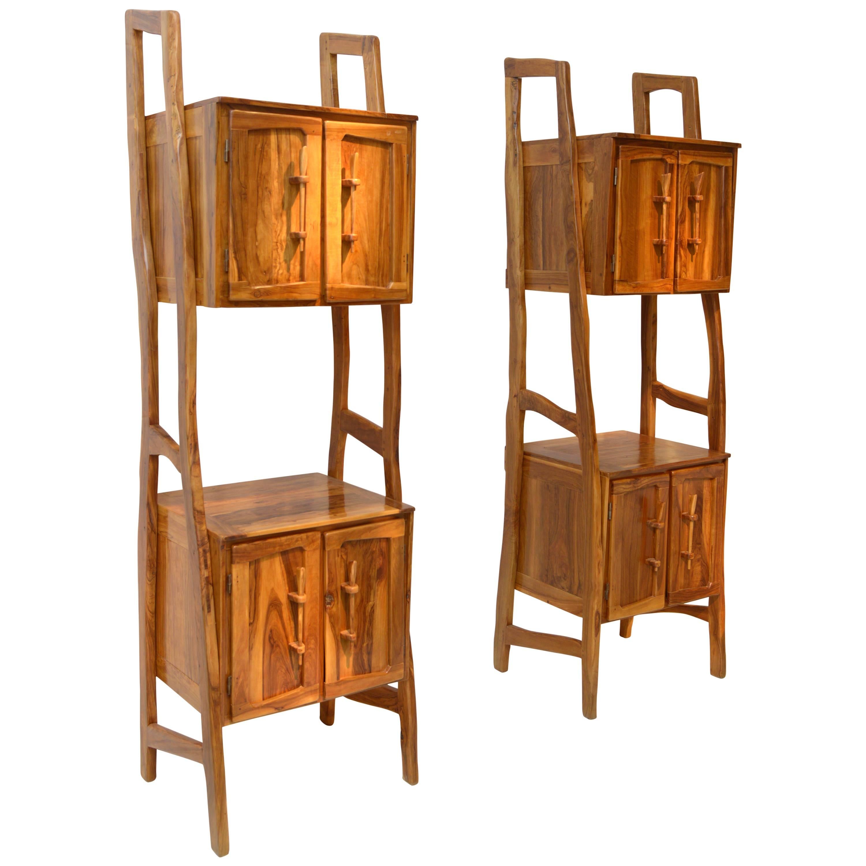 Pair of Outstanding 1960s Solid Olive Wood Cabinets For Sale