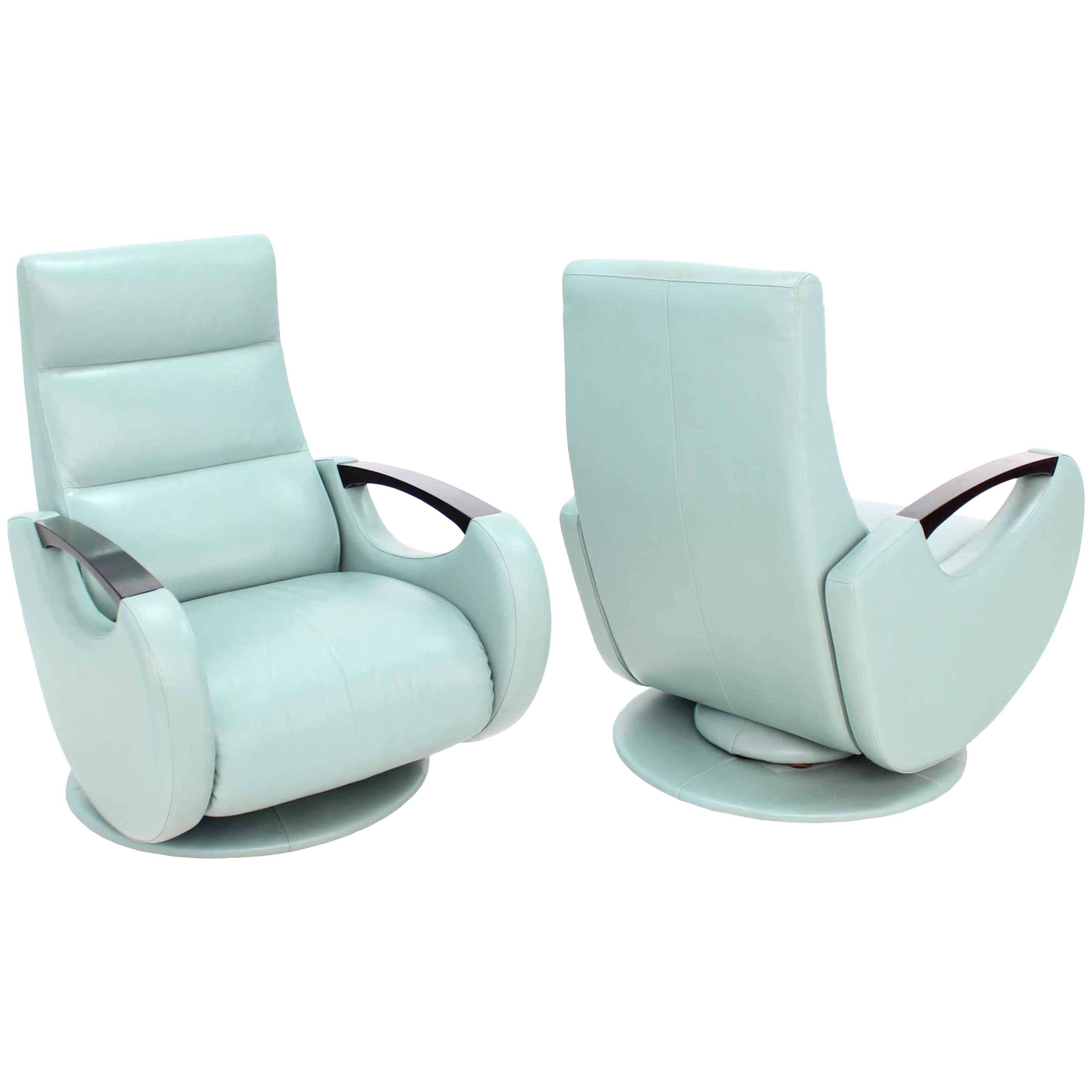 Paar Mid Century Modern Leather Recliner Lounge Chairs Space Age Design