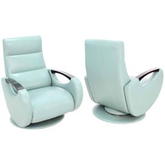 Pair of Mid Century Modern Leather Recliner Lounge Chairs Space Age Design 